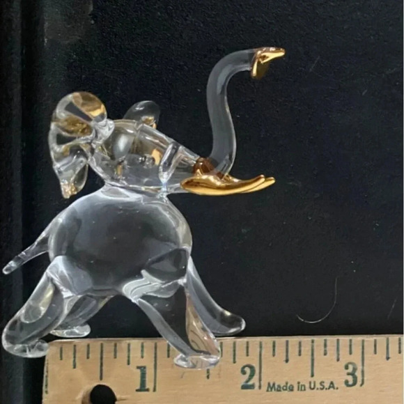 Handcrafted Glass Elephant Figurine With Gold Accents & Gift Box ABOUT FACE - Picture 5 of 16
